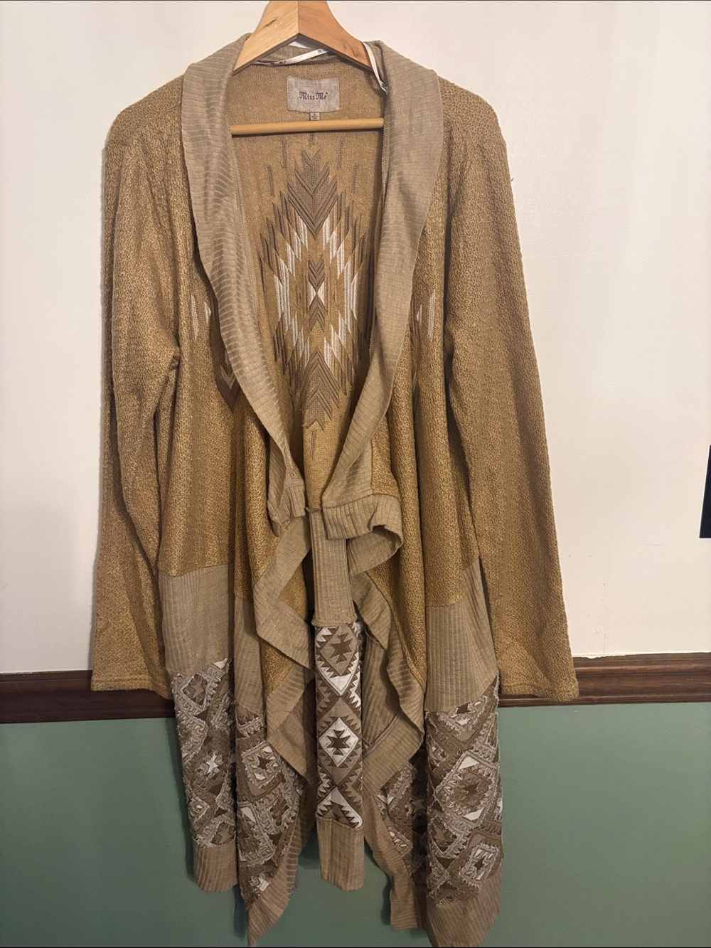 Miss Me Boho Open-Front Cardigan Sweater in Camel